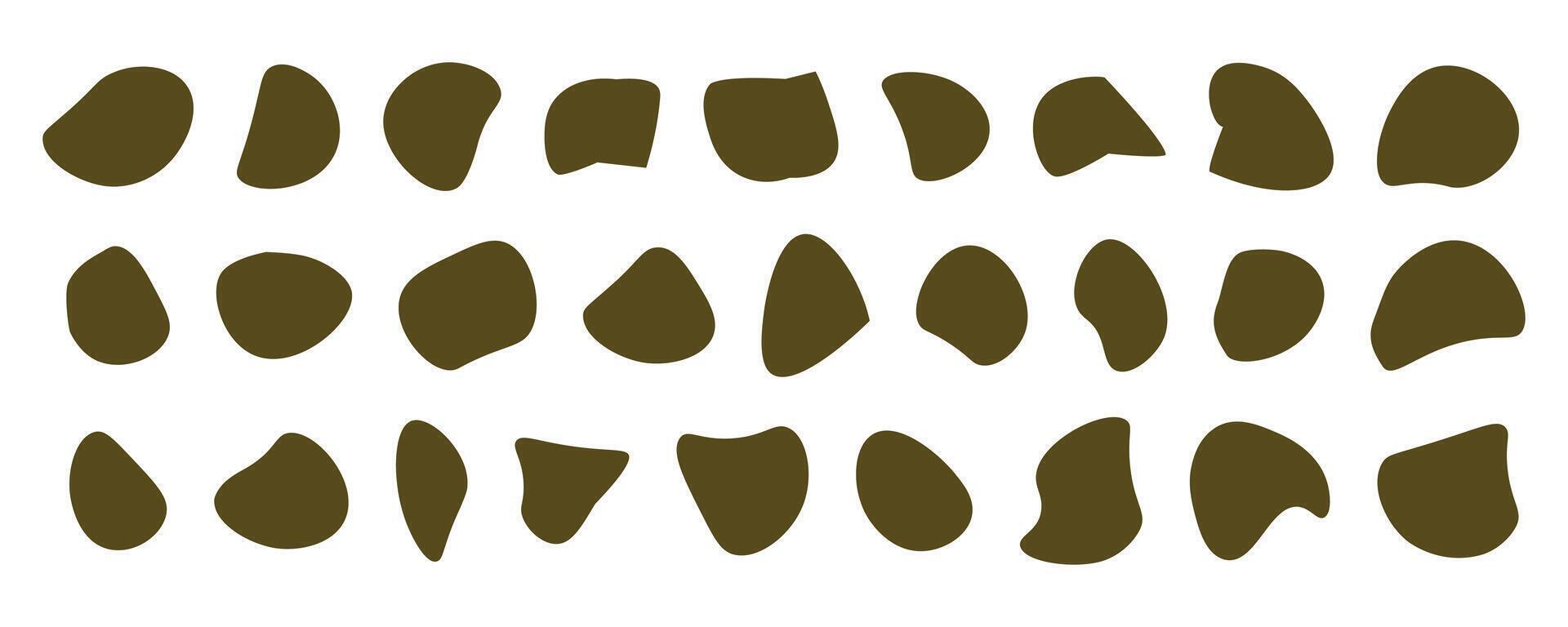Blob irregular shape organic set, random black simple shapes. Pebble, inkblot stone silhouettes. vector