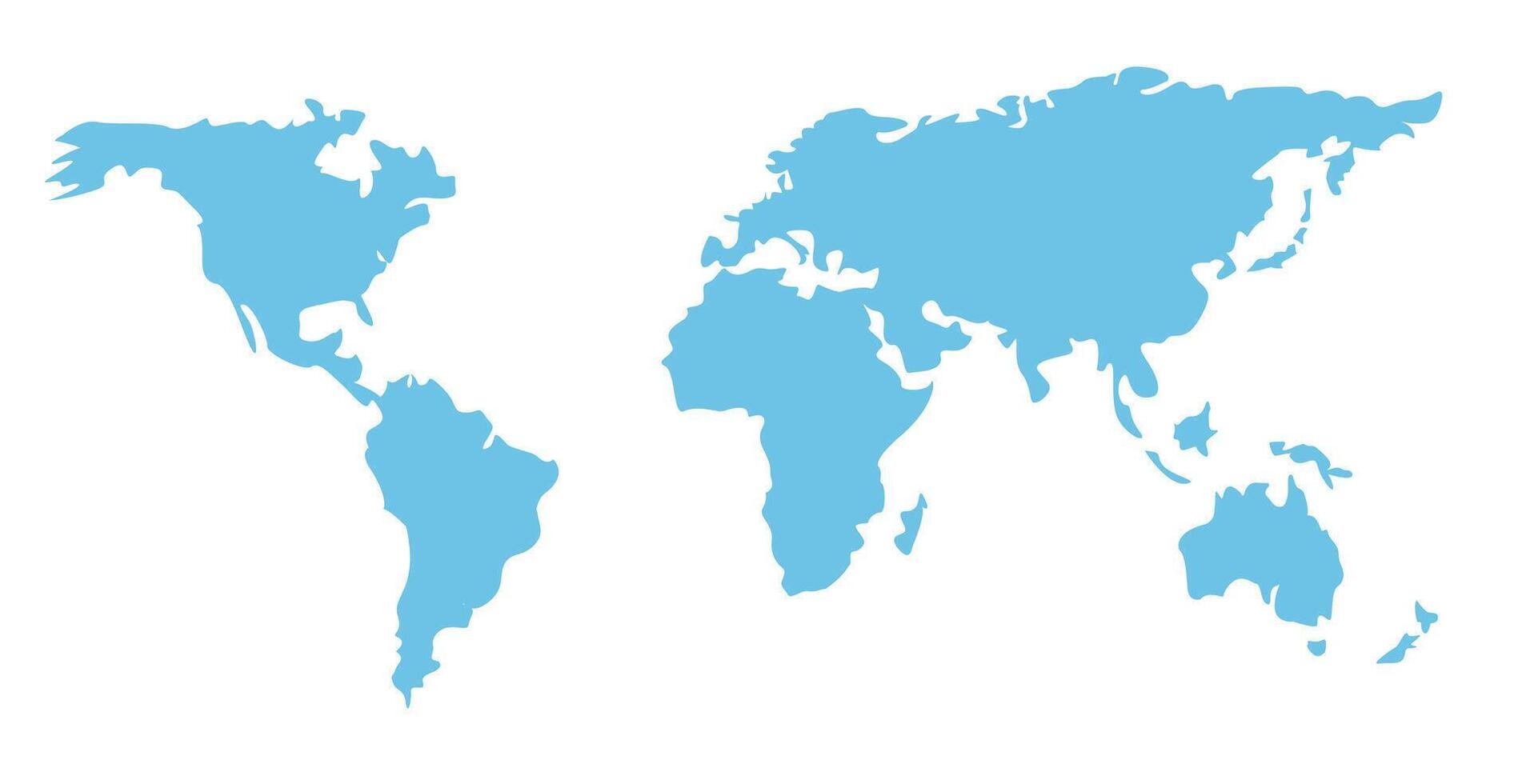 A simplified blue world map vector illustration with clear outlines of continents on a plain background