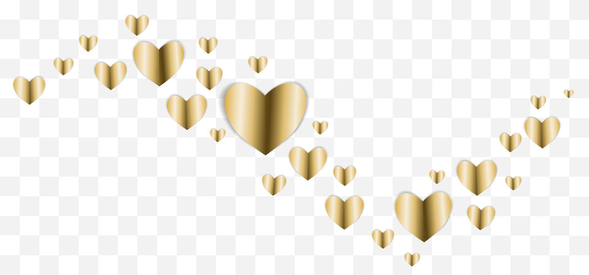 Luxury gold abstract design pattern. Vector illustration for holiday design. Many gold hearts. Header For wedding card, valentine day greetings, lovely frame