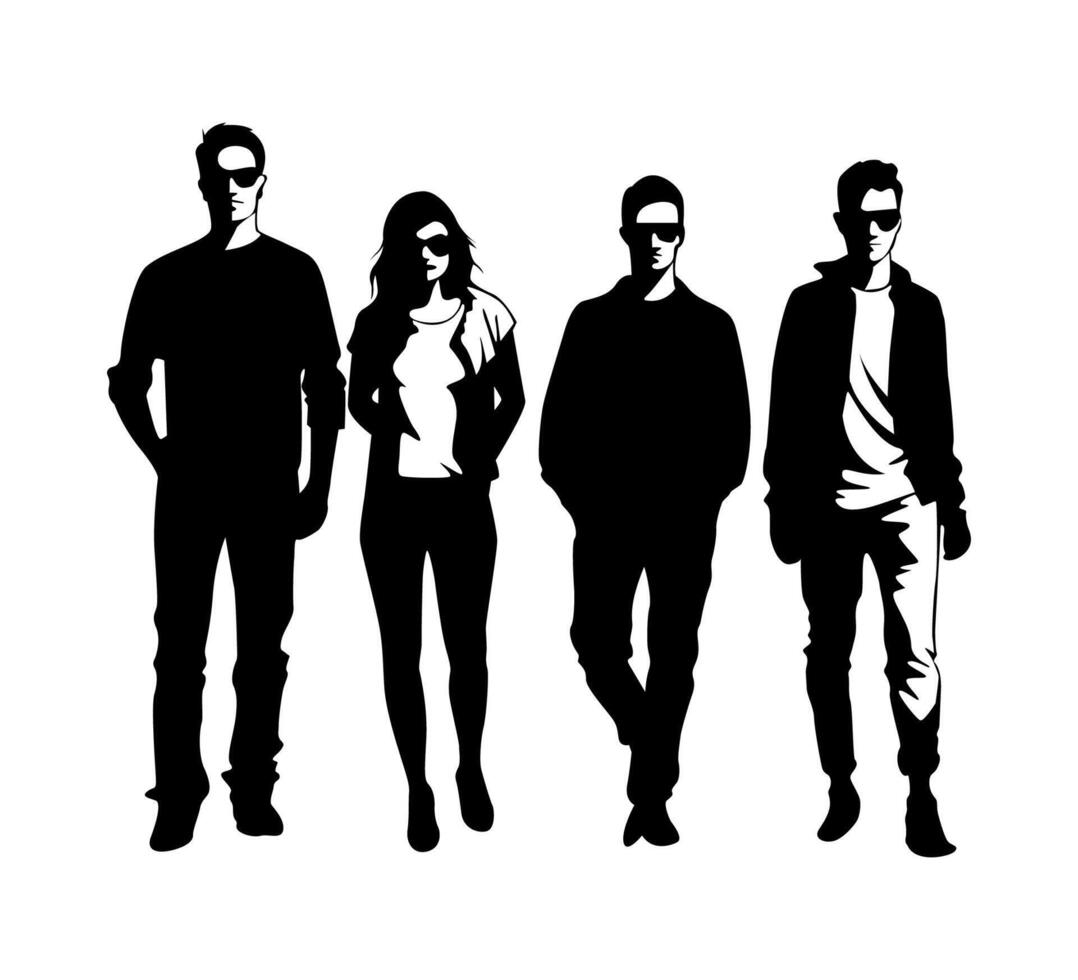 dashing youth people silhouette illustration vector