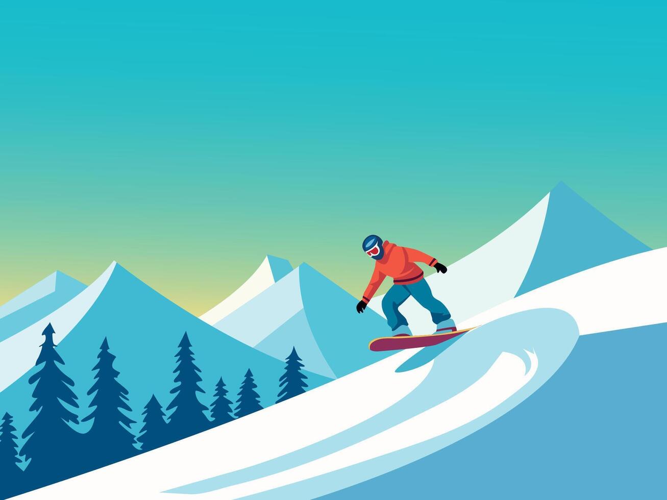 snowboarding in the mountains vector landscape illustration