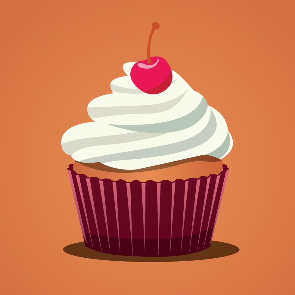 cupcake with cream and cherry illustration vector