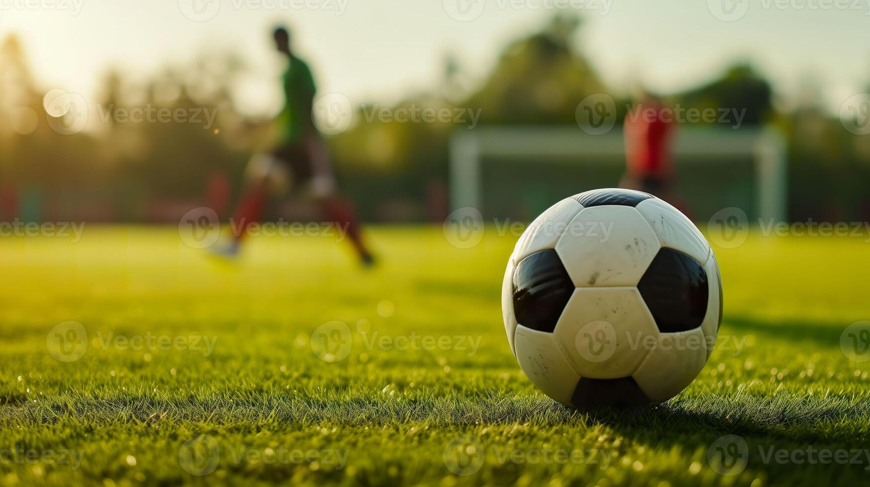 AI generated Soccer Action, Dynamic Play with Soccer Ball on the Field photo