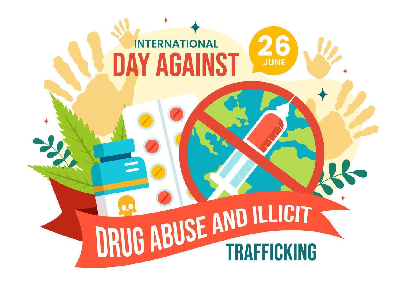 International Day Against Drug Abuse and Illicit Trafficking Vector Illustration with Anti Narcotics to Avoid Drugs and Medicines in Flat Background