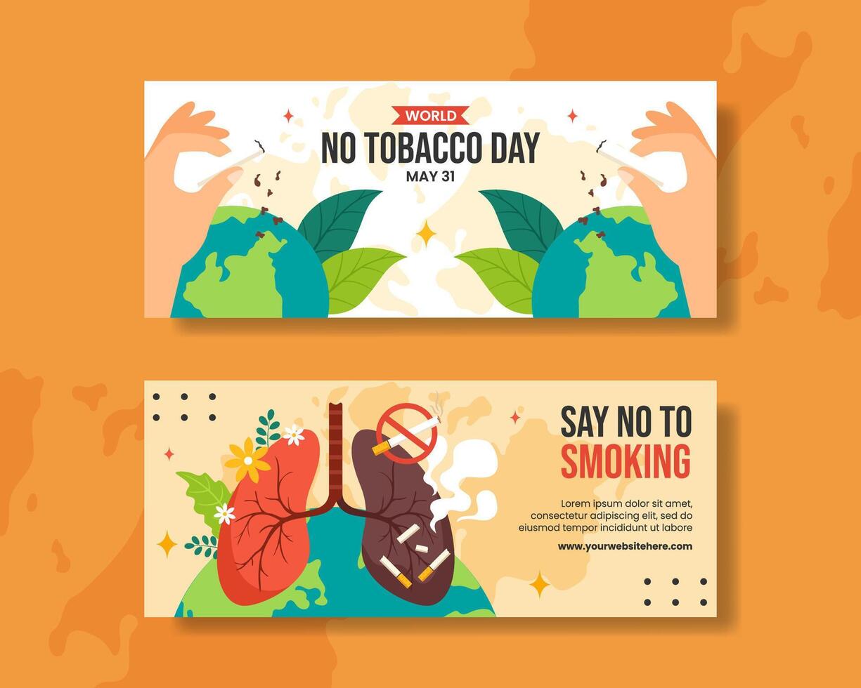 No Tobacco Day Horizontal Banner Flat Cartoon Hand Drawn Templates Background Illustration vector