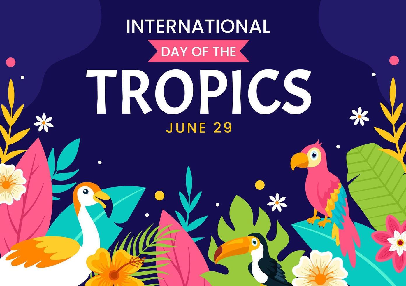 internacional día de el zona tropical vector ilustración en 29 junio con animal, césped y flor plantas a preservar trópico en naturaleza plano antecedentes