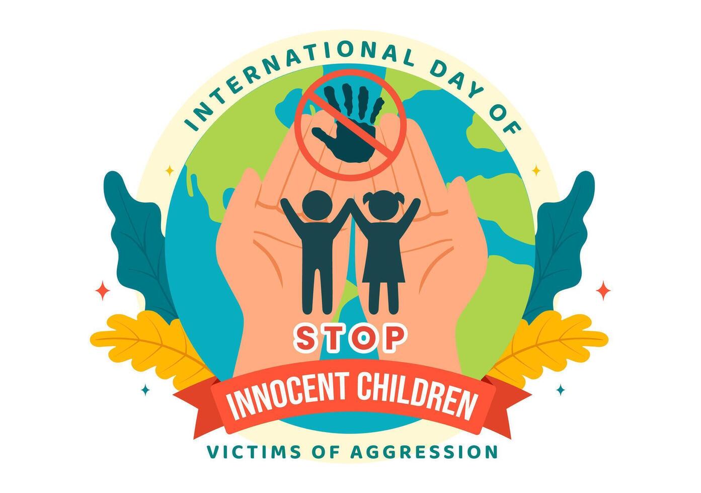 International Day of Innocent Children Victims of Aggression Vector Illustration on 4 June with Kids Sad Pensive and Cries in Flat Cartoon Background