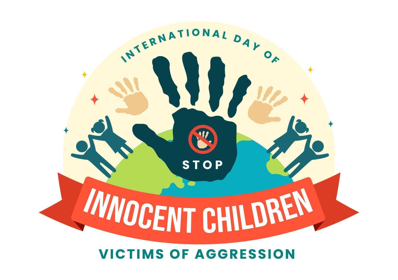 International Day of Innocent Children Victims of Aggression Vector Illustration on 4 June with Kids Sad Pensive and Cries in Flat Cartoon Background