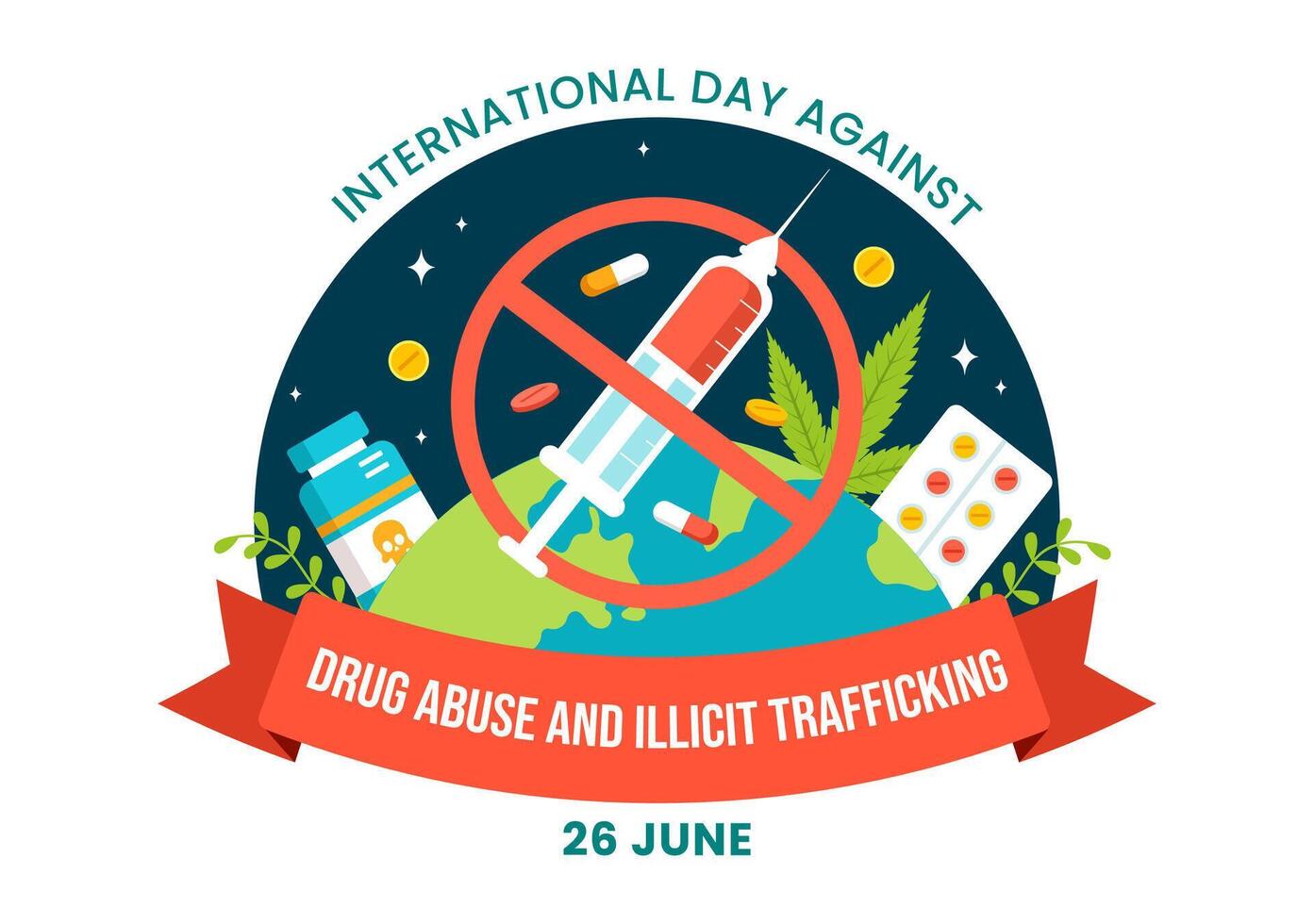 International Day Against Drug Abuse and Illicit Trafficking Vector Illustration with Anti Narcotics to Avoid Drugs and Medicines in Flat Background