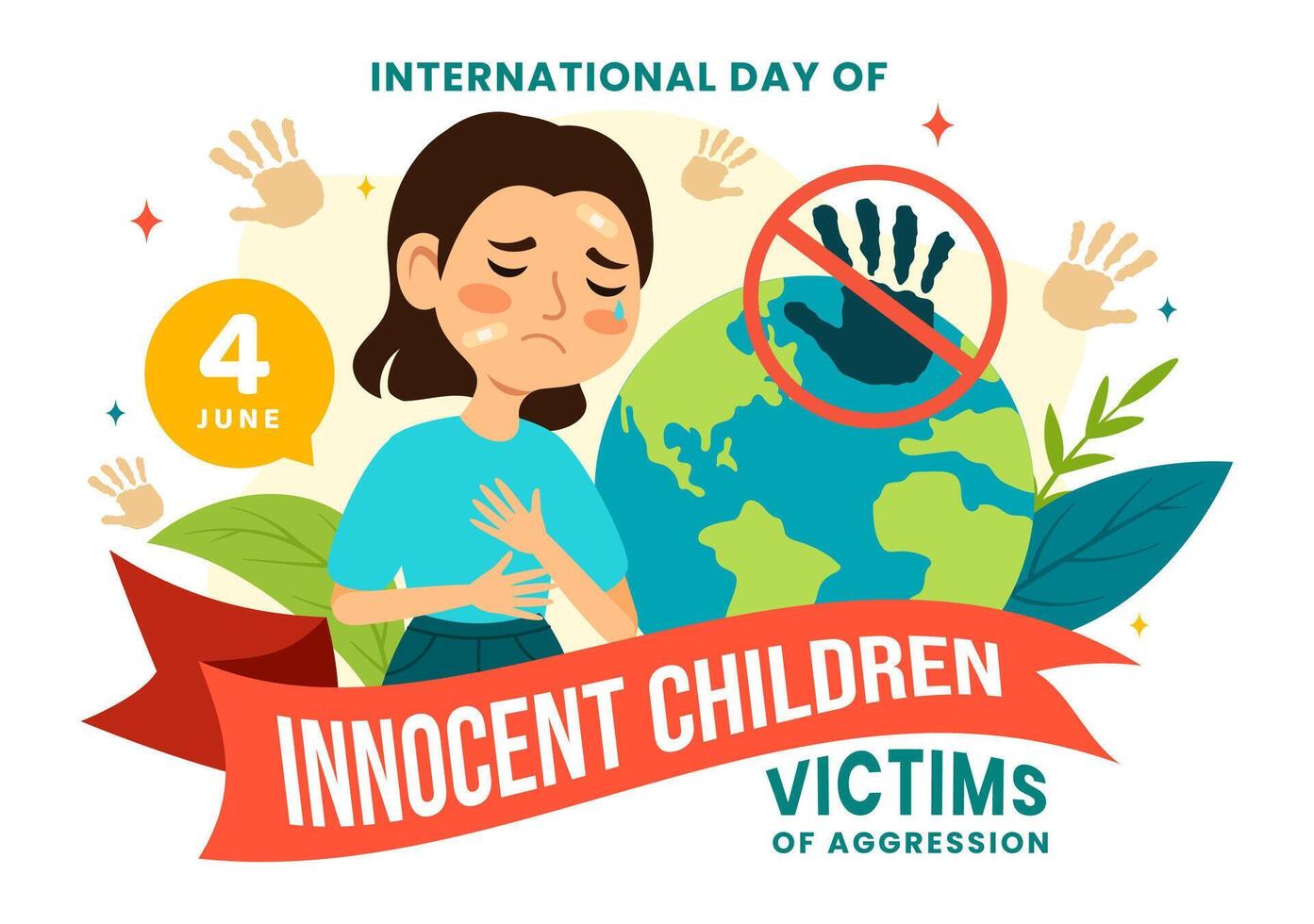 internacional día de inocente niños víctimas de agresión vector ilustración en 4 4 junio con niños triste pensativo y llantos en plano dibujos animados antecedentes