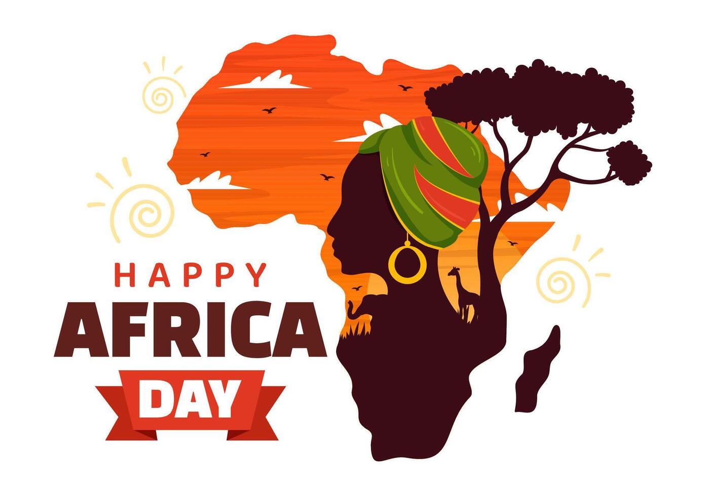 Happy Africa Day Vector Illustration on 25 May with Culture African Tribal Figures and Typical Animal in Flora and Fauna Flat Cartoon Background