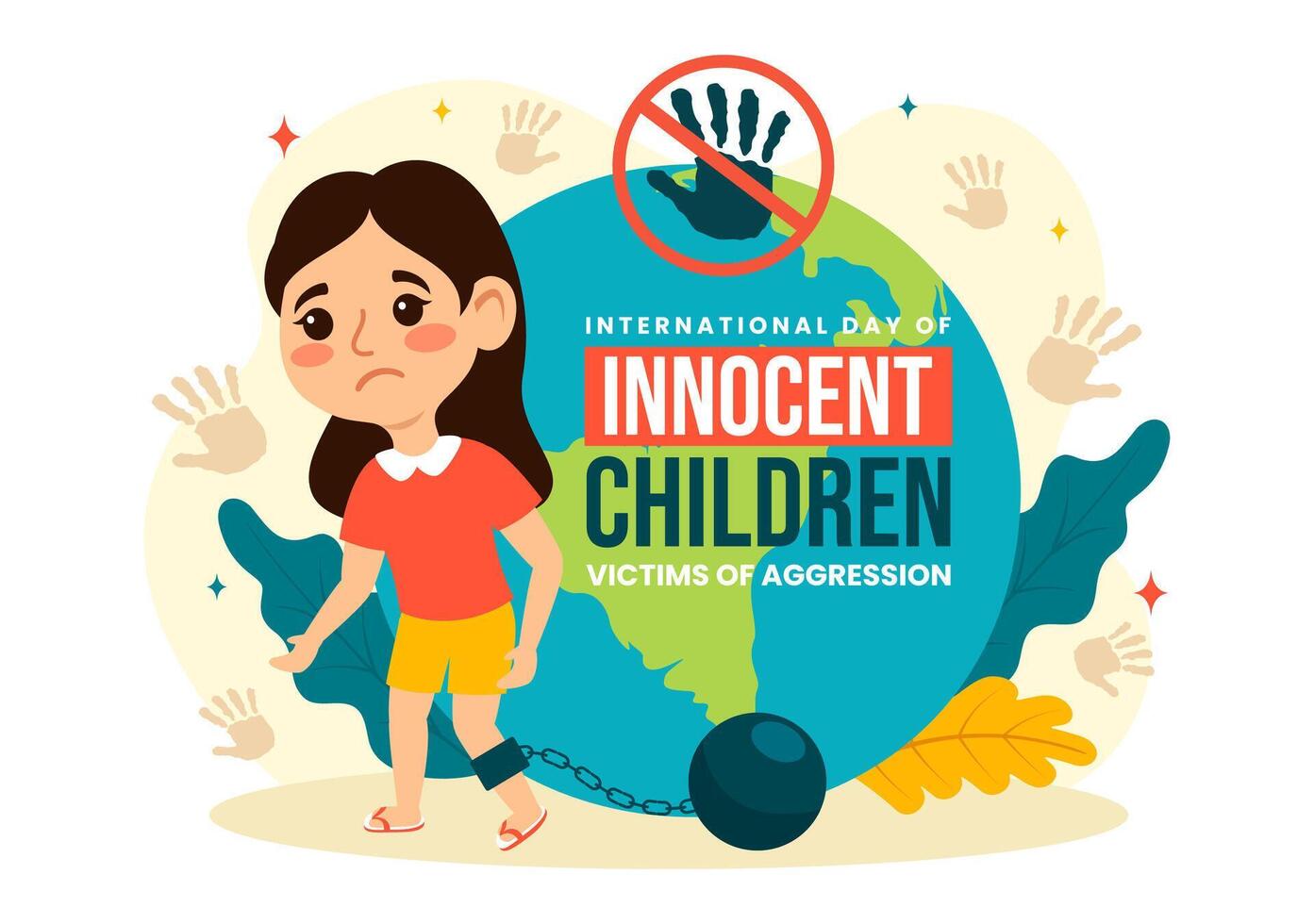 International Day of Innocent Children Victims of Aggression Vector Illustration on 4 June with Kids Sad Pensive and Cries in Flat Cartoon Background