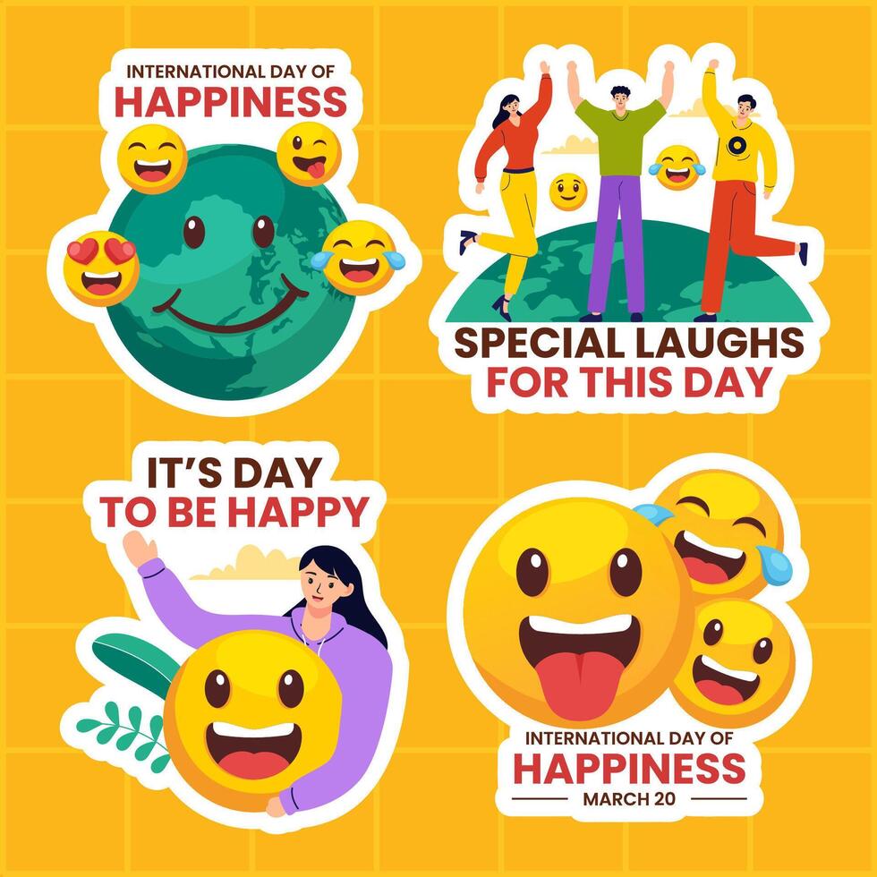 Happiness Day Label Flat Cartoon Hand Drawn Templates Background Illustration vector