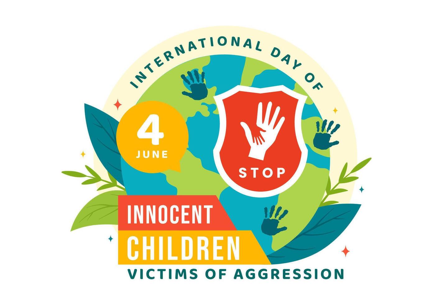 internacional día de inocente niños víctimas de agresión vector ilustración en 4 4 junio con niños triste pensativo y llantos en plano dibujos animados antecedentes