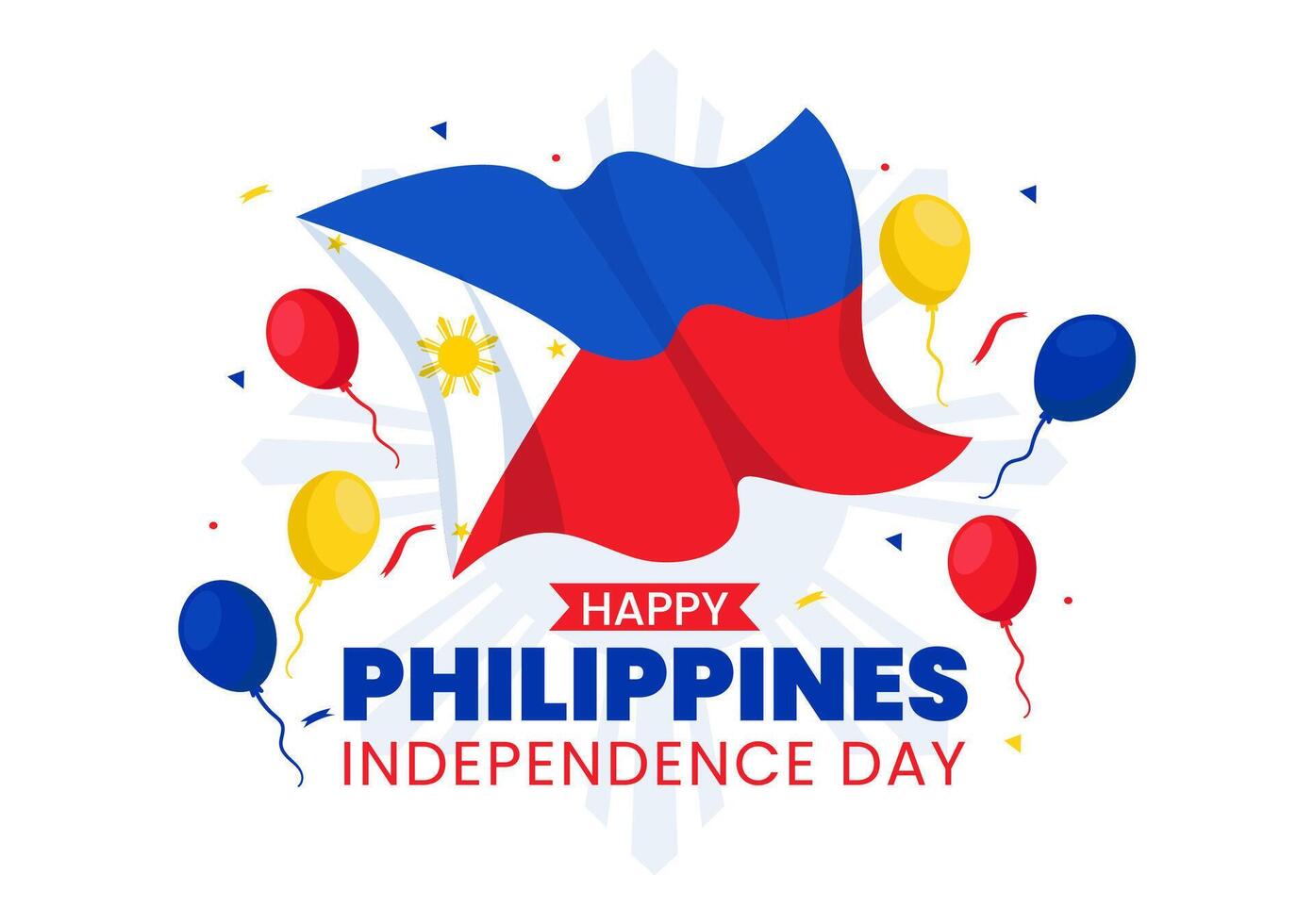 Philippines Independence Day Vector Illustration on 12 June with Waving Flag and Ribbon in National Holiday Celebration Flat Cartoon Background