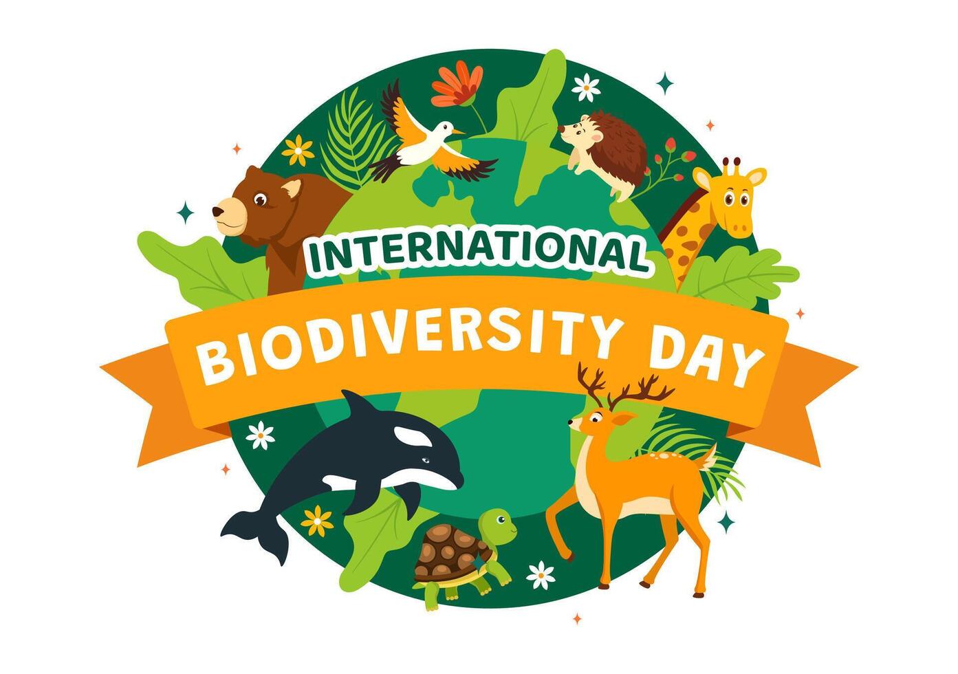 World Biodiversity Day Vector Illustration with Biological Diversity, Earth and the Various Animal in Nature Flat Cartoon Background