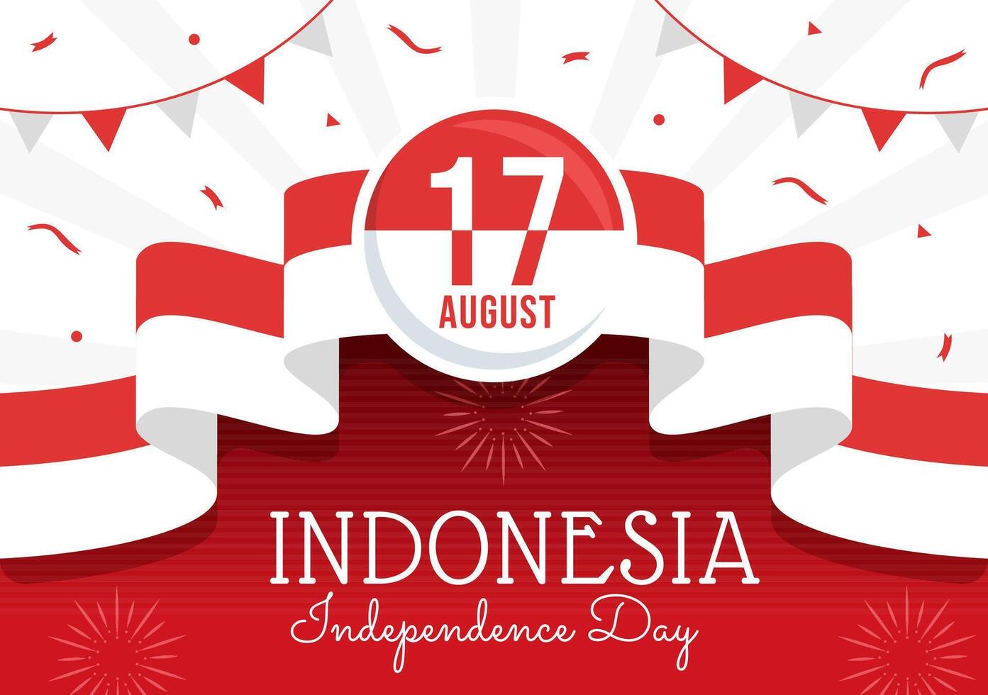 Indonesia independencia día vector ilustración en 17 agosto con indonesio bandera levantamiento el rojo y blanco en plano dibujos animados mano dibujado plantillas