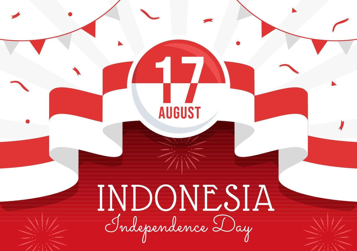 Indonesia Independence Day Vector Illustration on 17 August with Indonesian Flag Raising the Red and White in Flat Cartoon Hand Drawn Templates