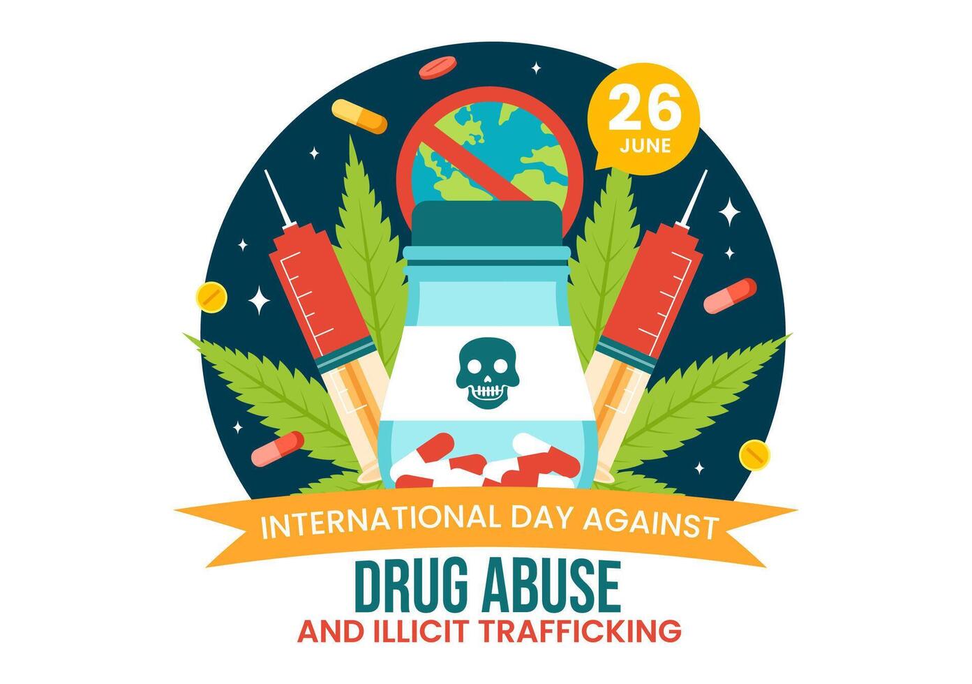 International Day Against Drug Abuse and Illicit Trafficking Vector Illustration with Anti Narcotics to Avoid Drugs and Medicines in Flat Background