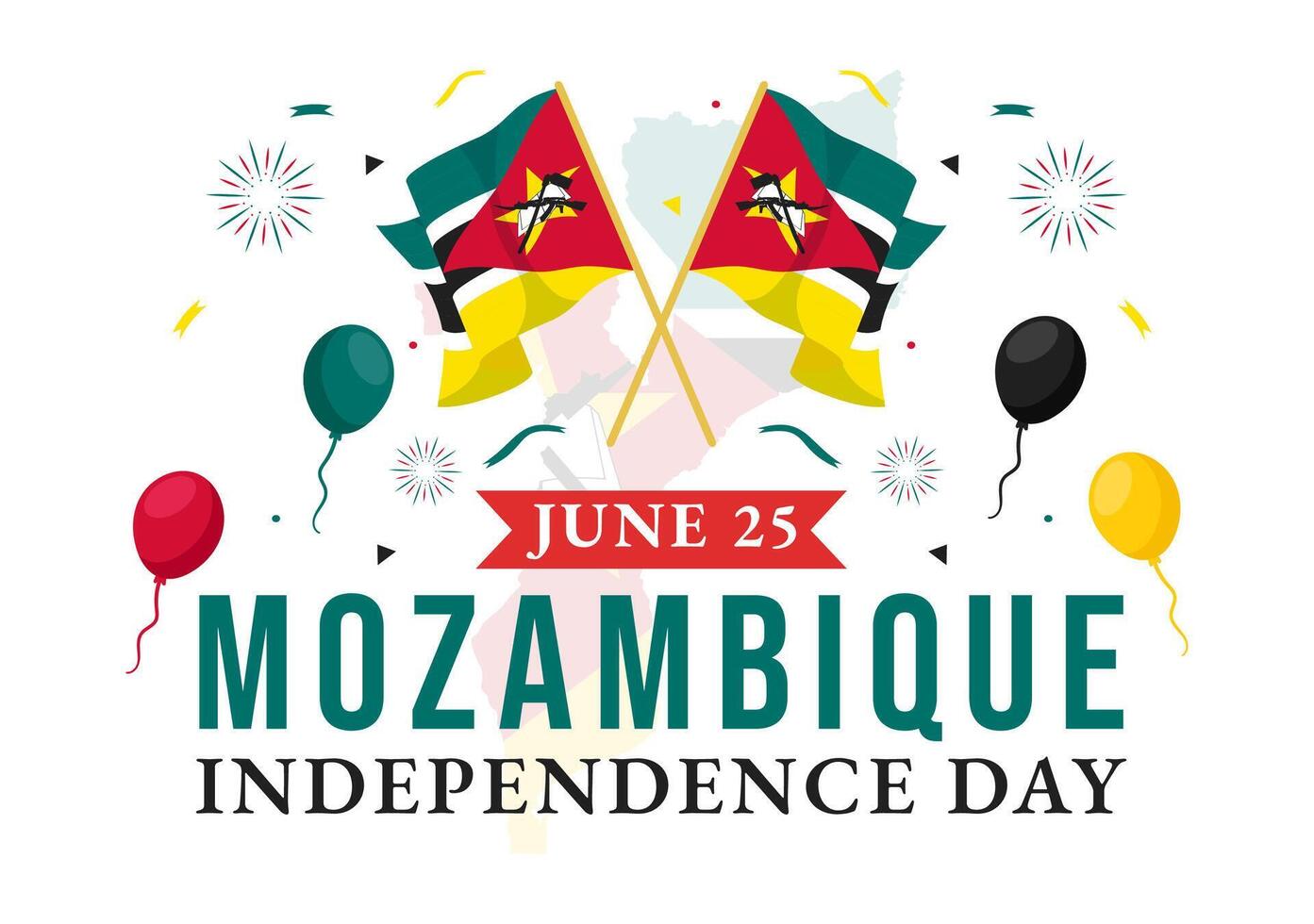 Mozambique Independence Day Vector Illustration on 25 June with Waving Flag and Ribbon in National Holiday Celebration Flat Cartoon Background