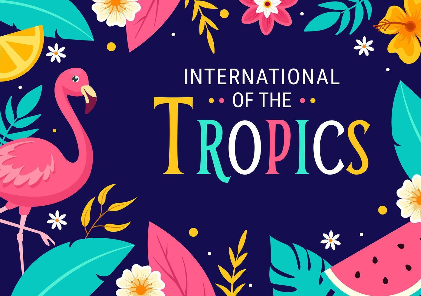 internacional día de el zona tropical vector ilustración en 29 junio con animal, césped y flor plantas a preservar trópico en naturaleza plano antecedentes