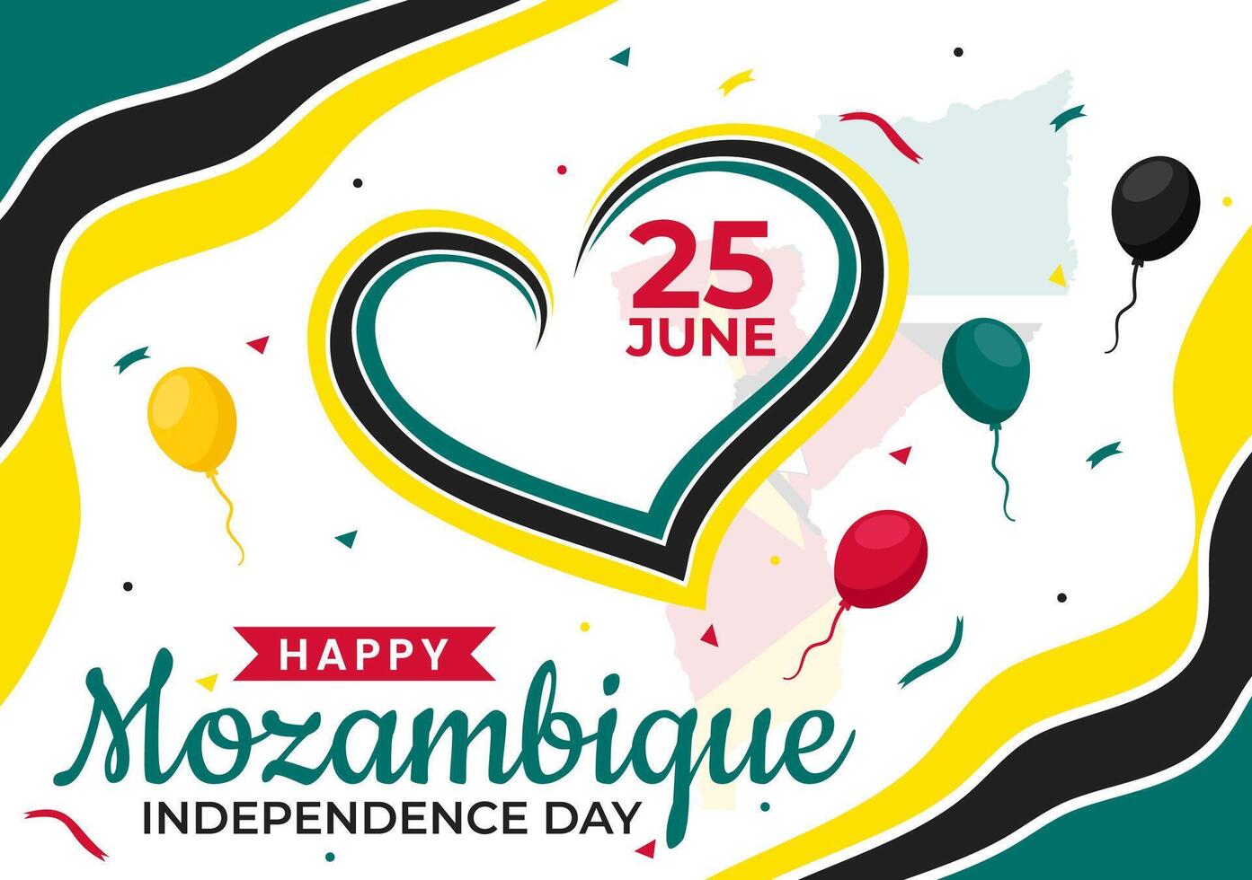 Mozambique independencia día vector ilustración en 25 junio con ondulación bandera y cinta en nacional fiesta celebracion plano dibujos animados antecedentes