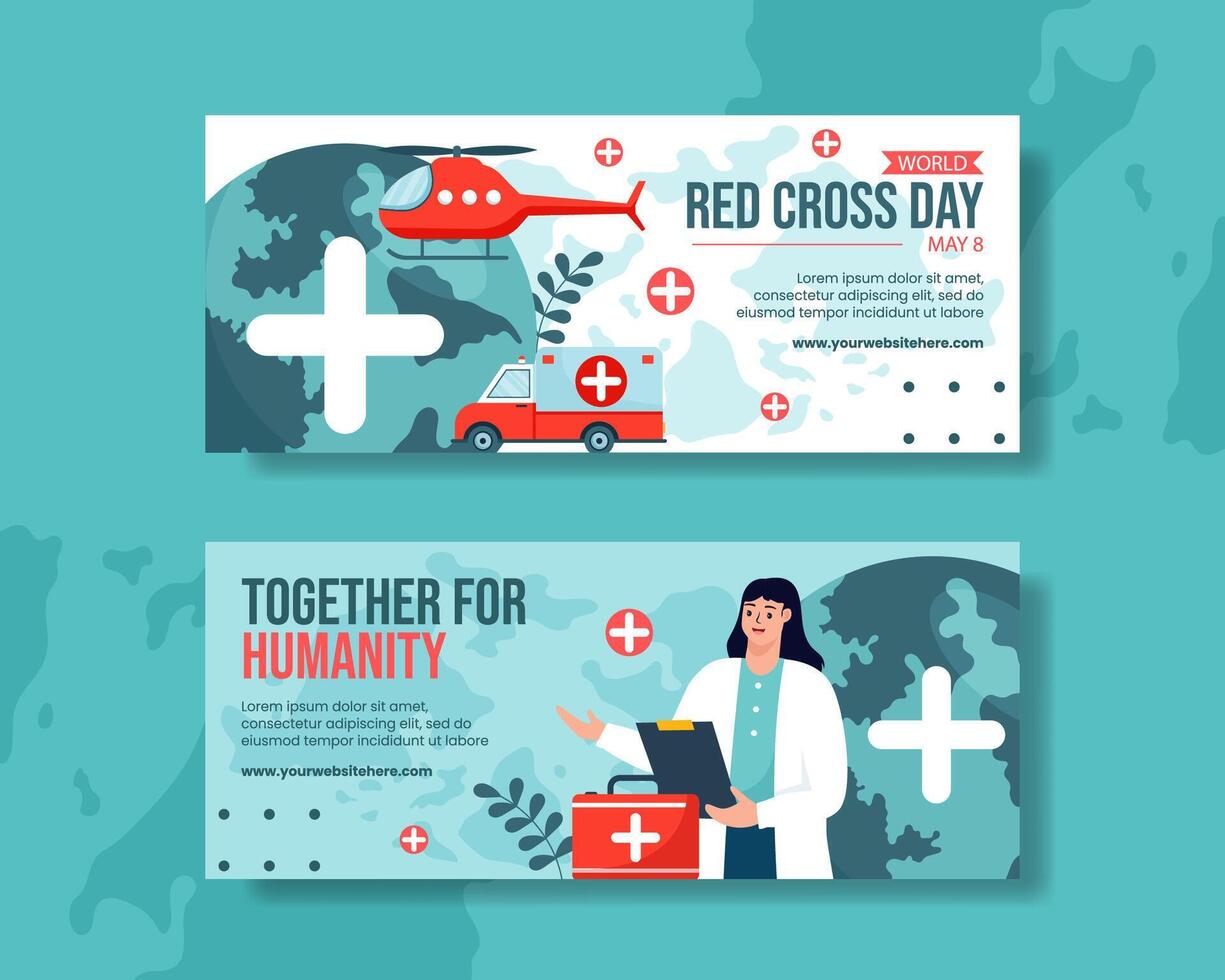 Red Cross Day Horizontal Banner Flat Cartoon Hand Drawn Templates Background Illustration vector