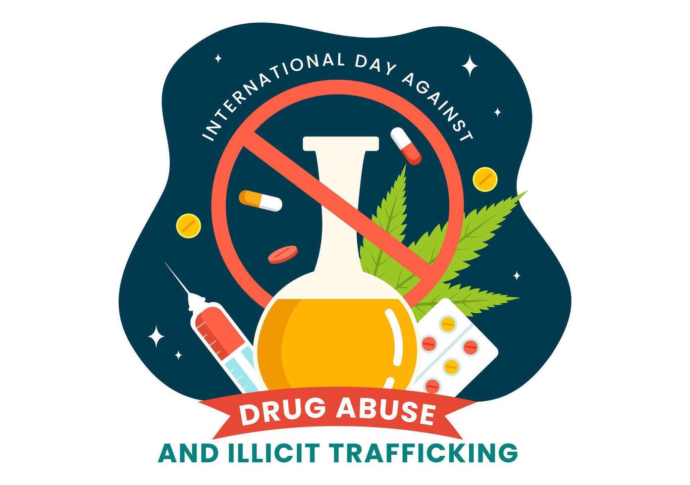 internacional día en contra fármaco abuso y ilícito trata vector ilustración con anti narcóticos a evitar drogas y medicamentos en plano antecedentes