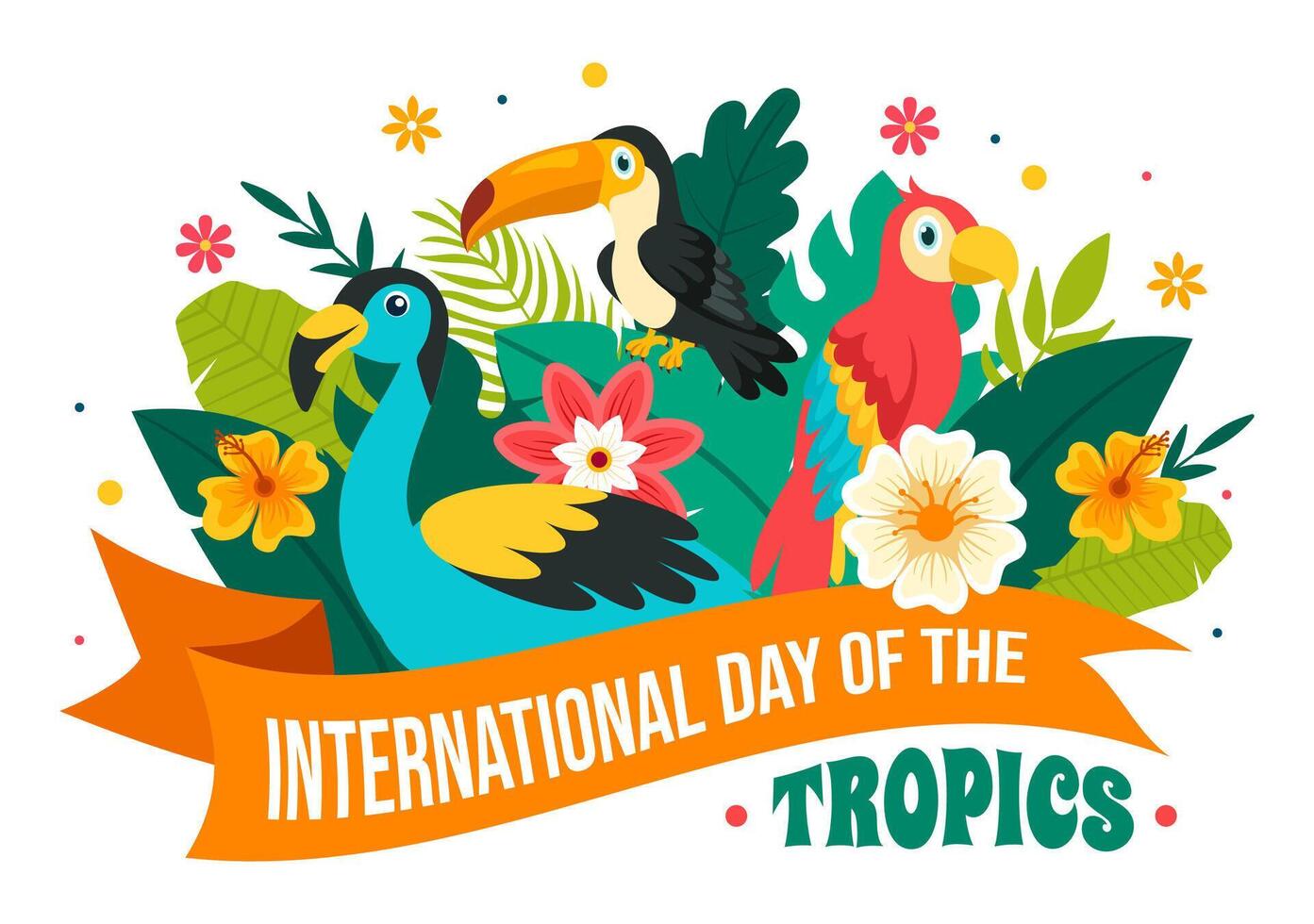 International Day of the Tropics Vector Illustration on 29 June with Animal, Grass and Flower Plants to Preserve Tropic in Nature Flat Background