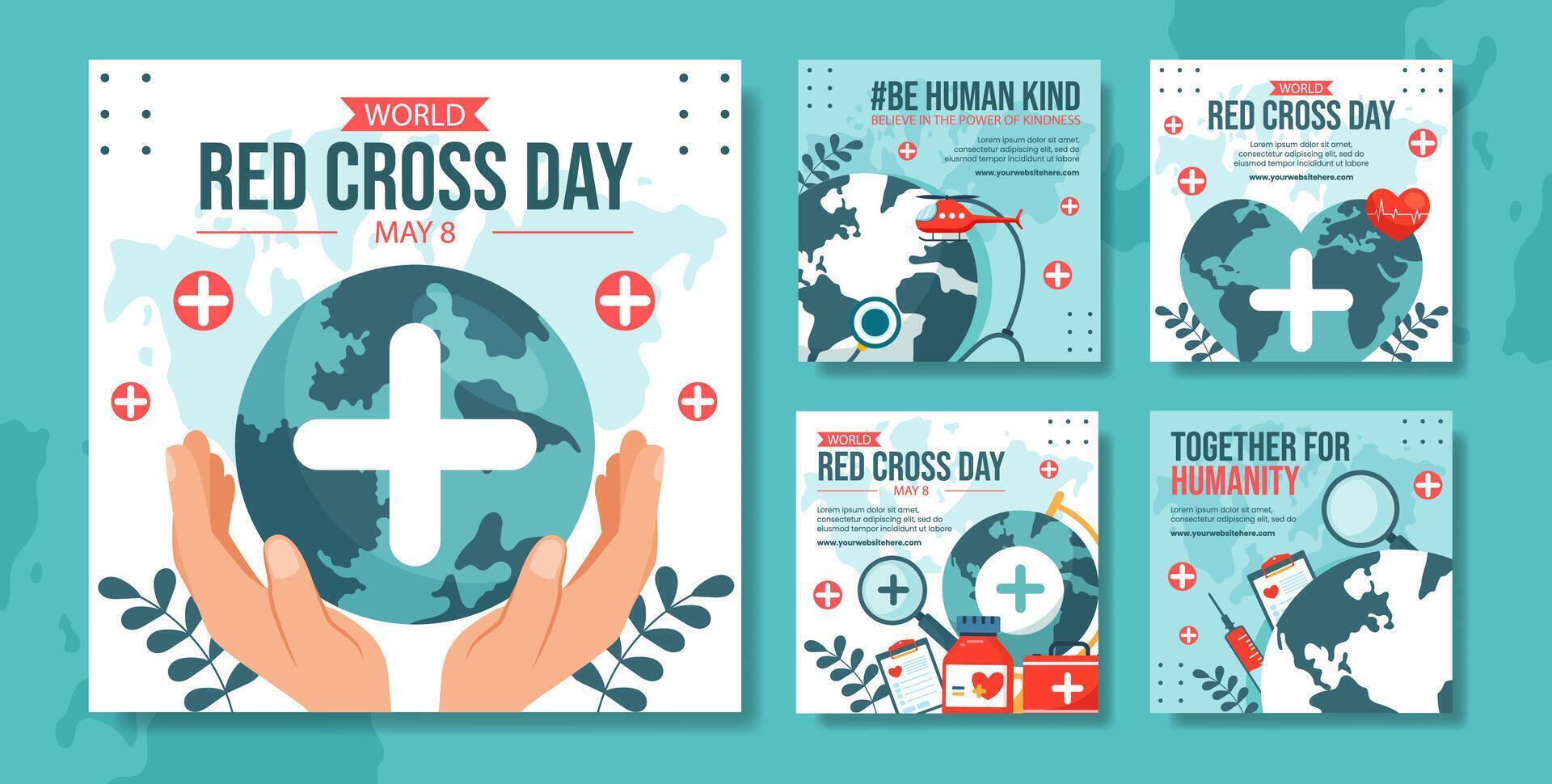 Red Cross Day Social Media Post Flat Cartoon Hand Drawn Templates Background Illustration vector