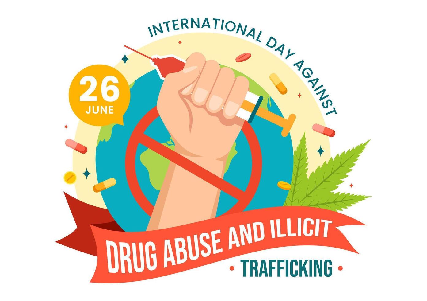 International Day Against Drug Abuse and Illicit Trafficking Vector Illustration with Anti Narcotics to Avoid Drugs and Medicines in Flat Background