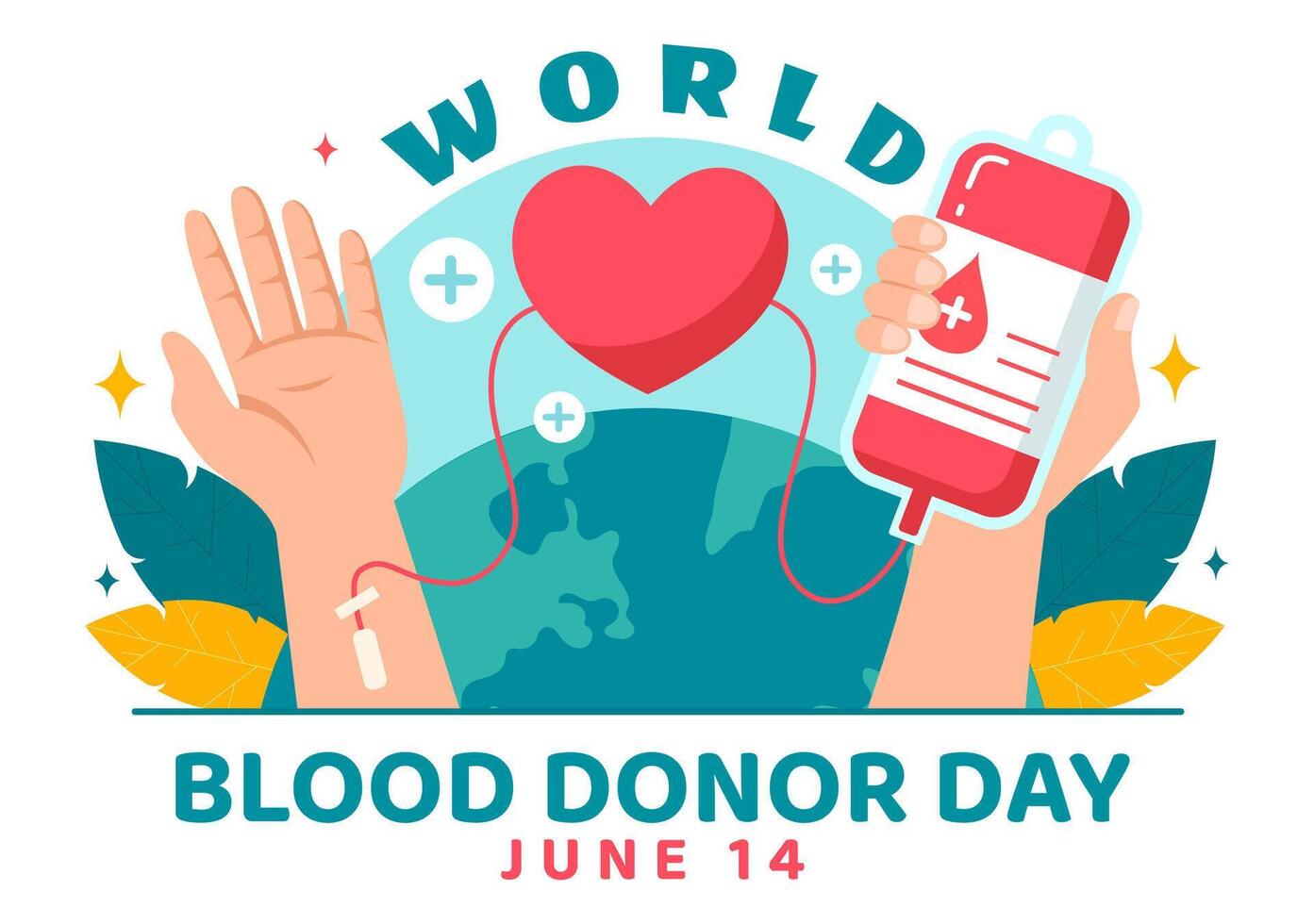 World Blood Donor Day Vector Illustration on June 14 with Human Donated Bloods for Give the Recipient in Save Life in Flat Cartoon Background