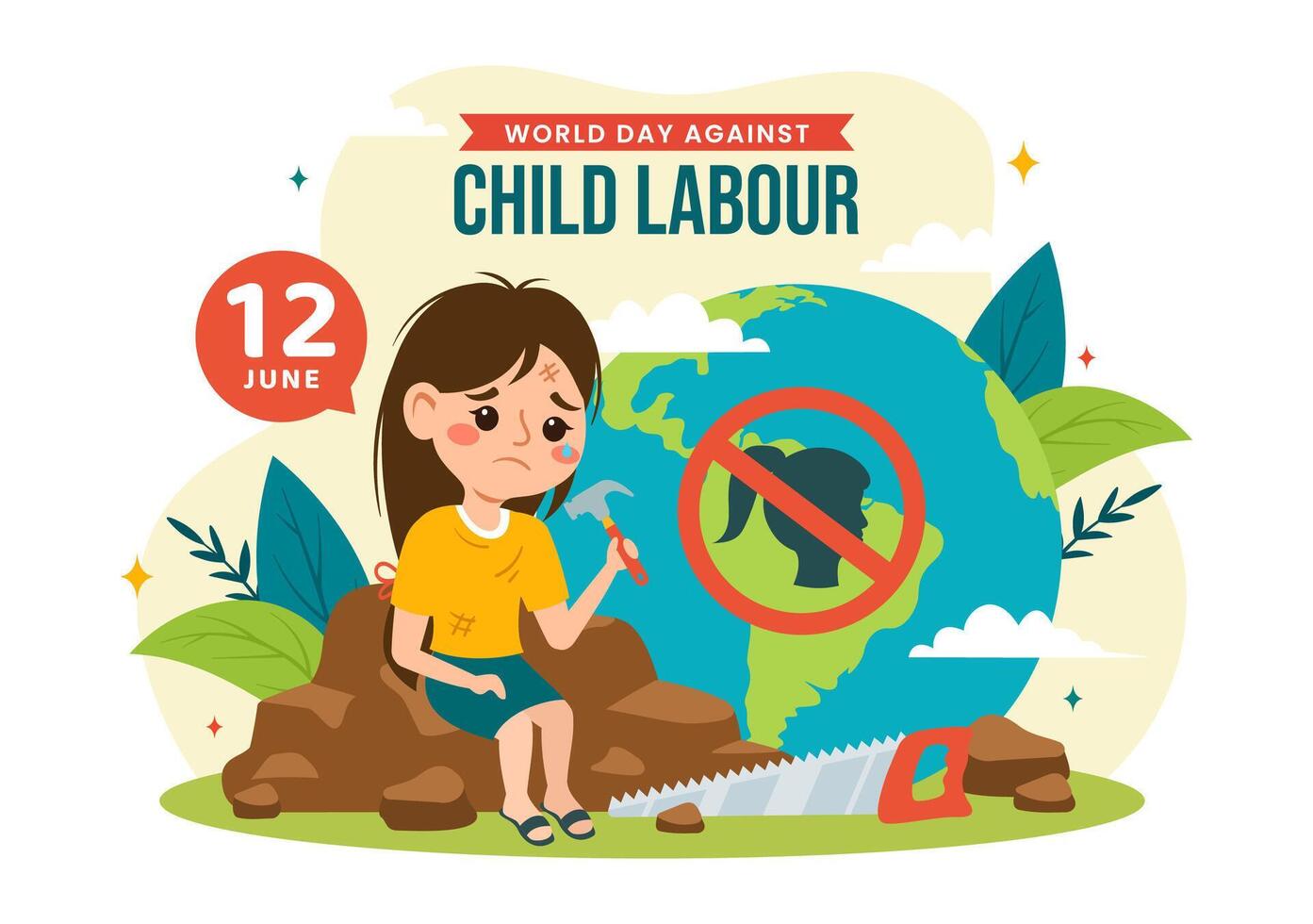 World Day Against Child Labour Vector Illustration on 12 June with Children Working for the Necessities of Life in Flat Cartoon Background