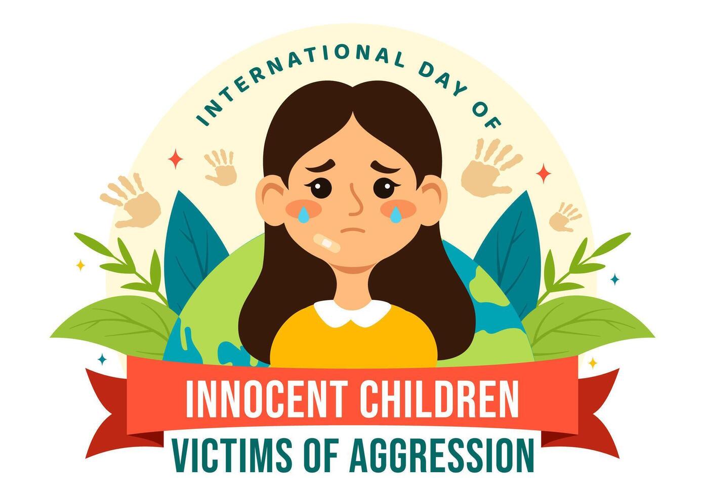 International Day of Innocent Children Victims of Aggression Vector Illustration on 4 June with Kids Sad Pensive and Cries in Flat Cartoon Background