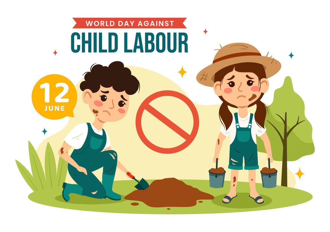 World Day Against Child Labour Vector Illustration on 12 June with Children Working for the Necessities of Life in Flat Cartoon Background