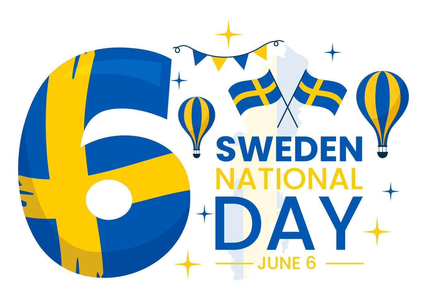 Sweden National Day Vector Illustration on 6 June Celebration with Swedish Flag and Ribbon in Holiday Celebration Flat Cartoon Background