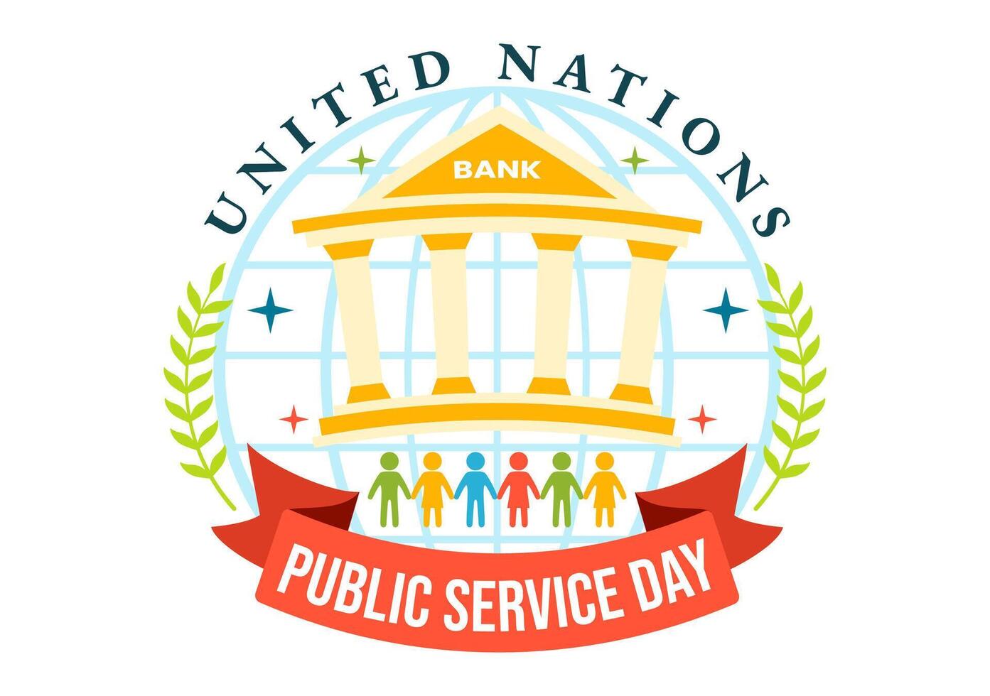 United Nations Public Service Day Vector Illustration with Publics Services to the Community in the Development Process in Flat Cartoon Background