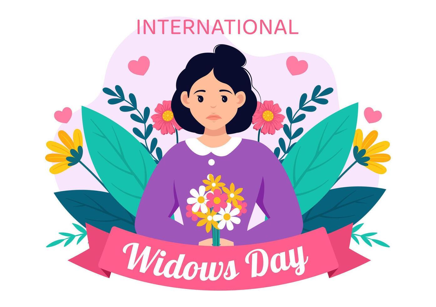 International Widows Day Vector Illustration on 23 June with Woman Mourns and Injustice Faced by Widow in Flat Cartoon Background Design