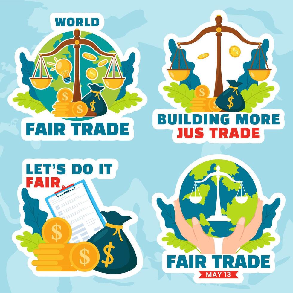Fair Trade Day Label Flat Cartoon Hand Drawn Templates Background Illustration vector