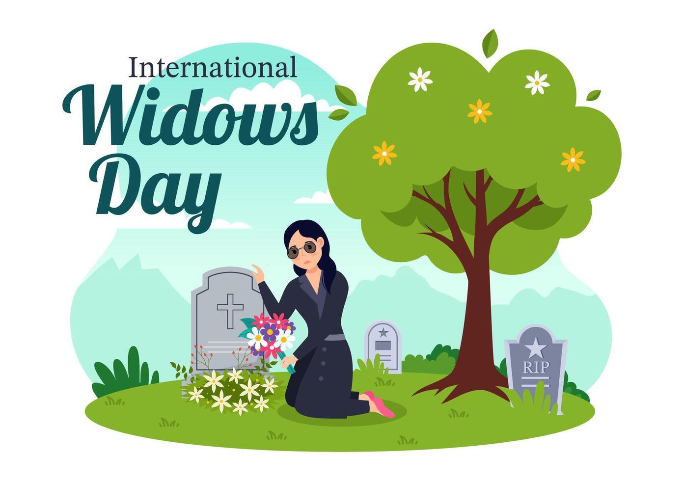 International Widows Day Vector Illustration on 23 June with Woman Mourns and Injustice Faced by Widow in Flat Cartoon Background Design