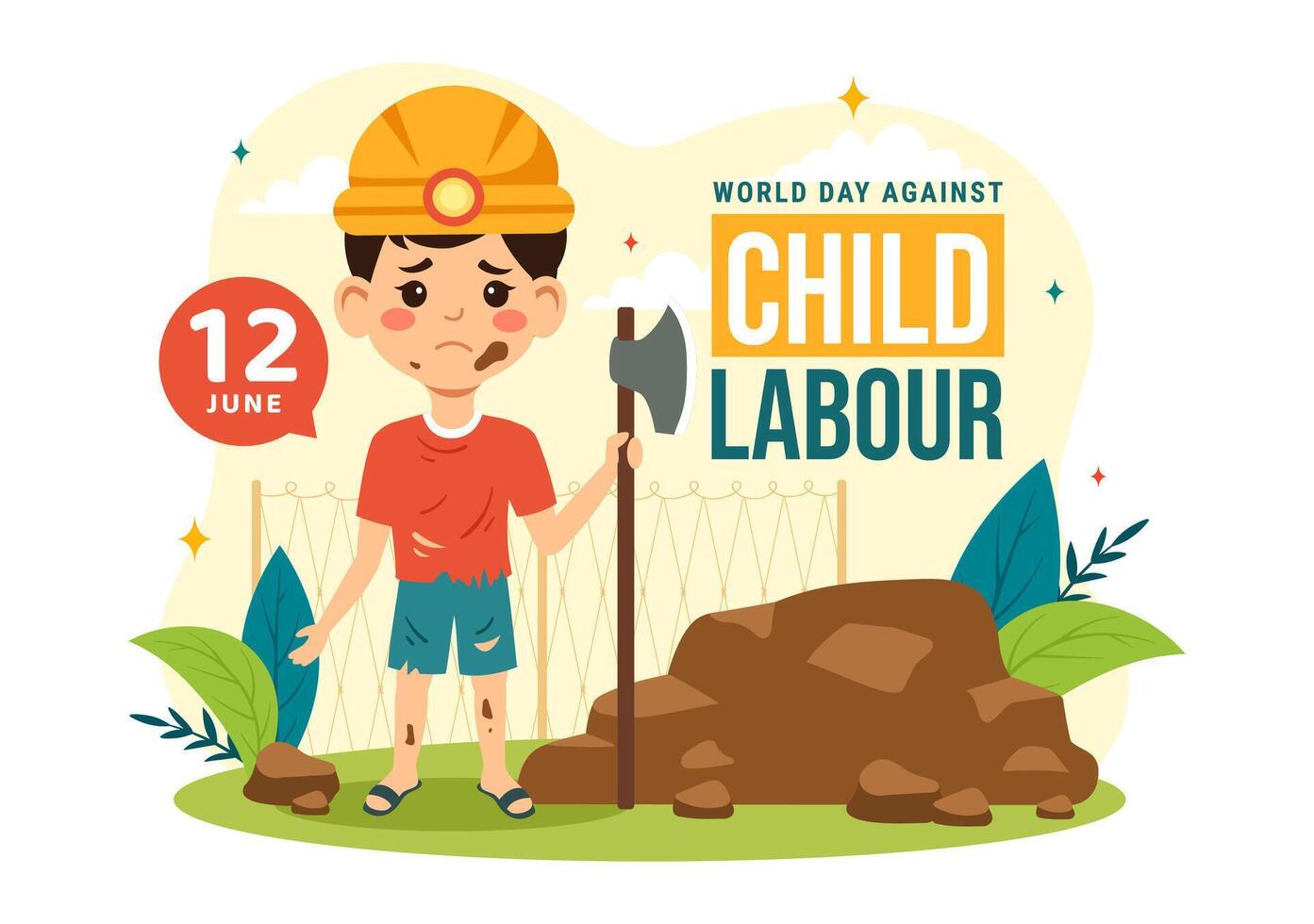 World Day Against Child Labour Vector Illustration on 12 June with Children Working for the Necessities of Life in Flat Cartoon Background