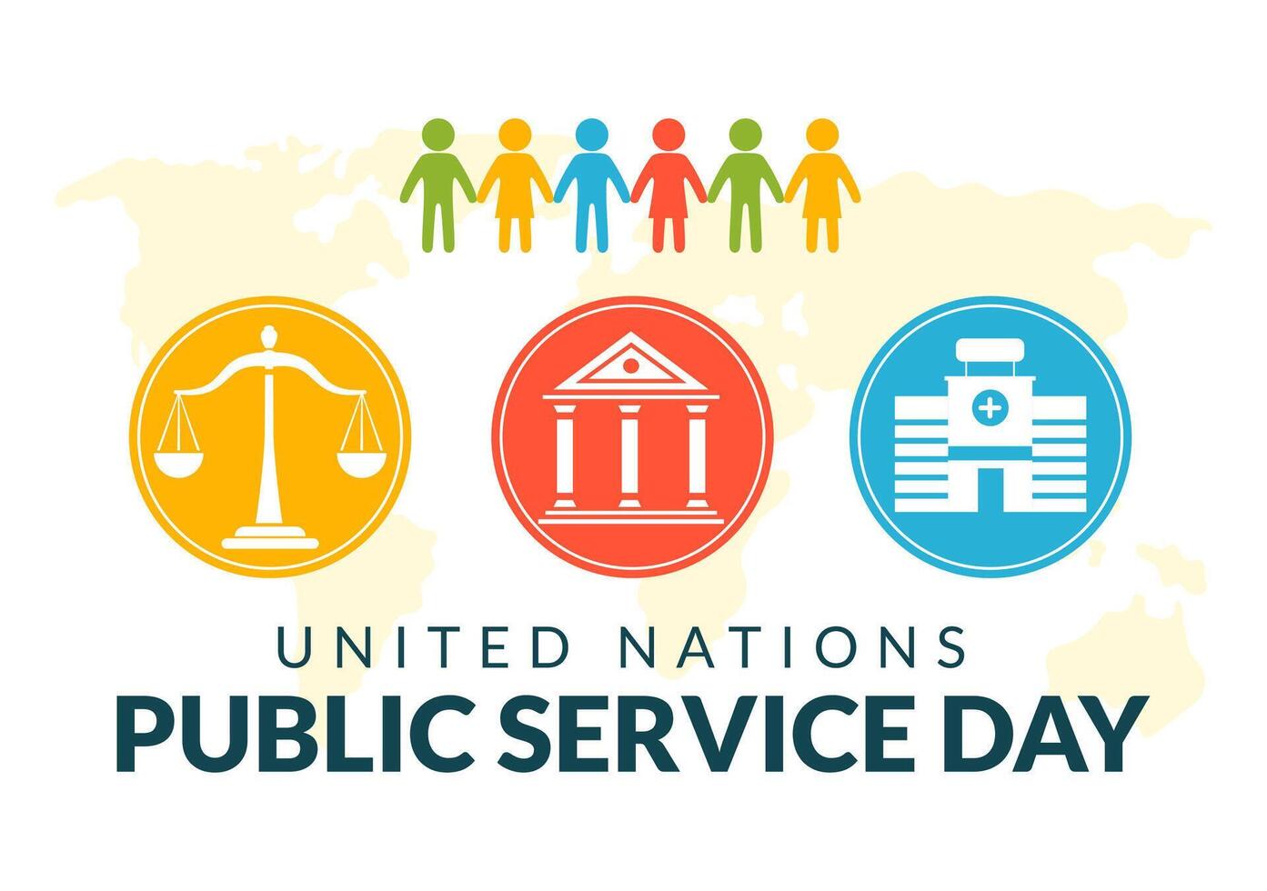 unido naciones público Servicio día vector ilustración con públicos servicios a el comunidad en el desarrollo proceso en plano dibujos animados antecedentes