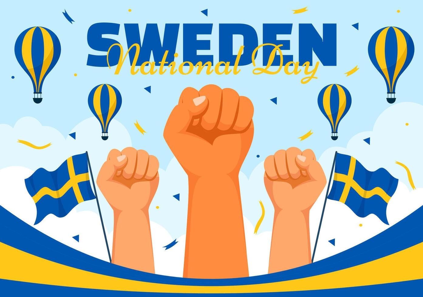 Sweden National Day Vector Illustration on 6 June Celebration with Swedish Flag and Ribbon in Holiday Celebration Flat Cartoon Background