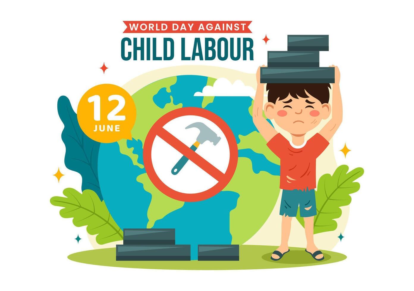 World Day Against Child Labour Vector Illustration on 12 June with Children Working for the Necessities of Life in Flat Cartoon Background