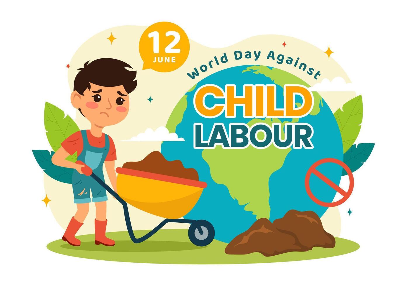 World Day Against Child Labour Vector Illustration on 12 June with Children Working for the Necessities of Life in Flat Cartoon Background