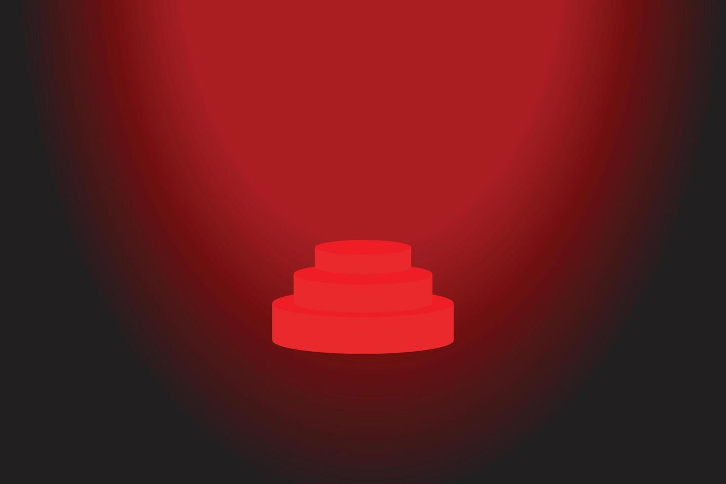 Round podium on red background with light. vector