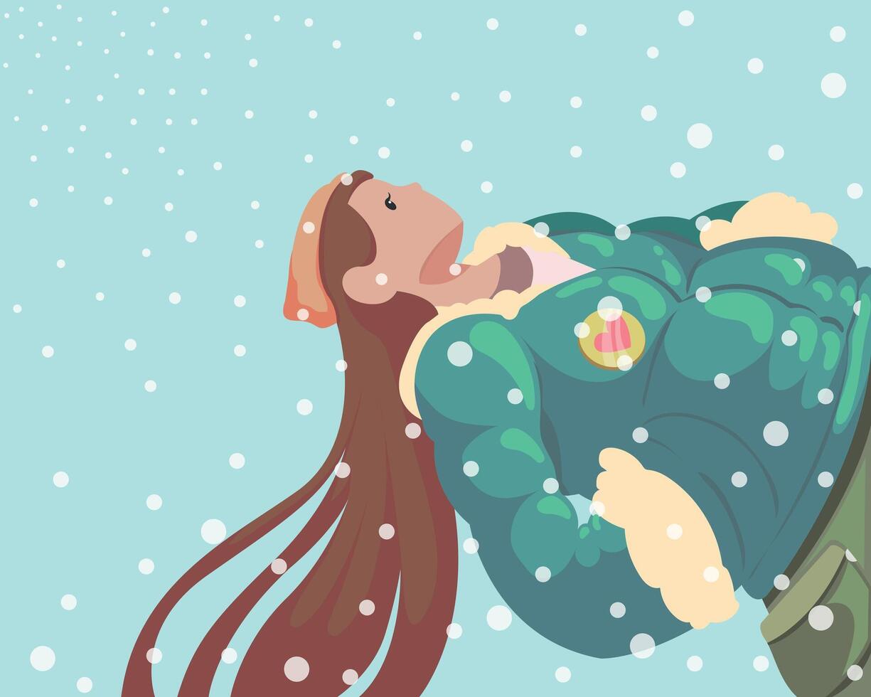 Cute girl wearing a coat under the snow vector