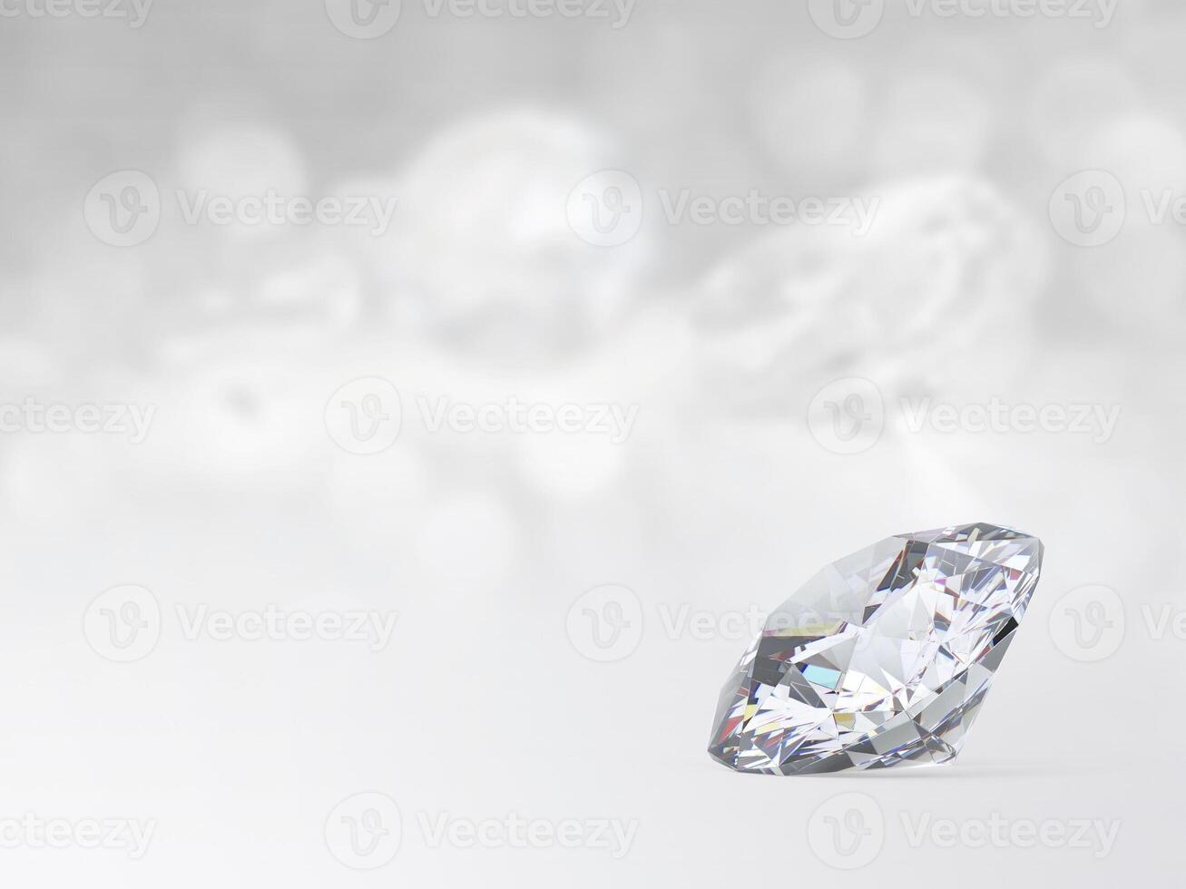 still with expensive cut diamonds in front of a white background, reflections on the ground. Lot of copyspace photo