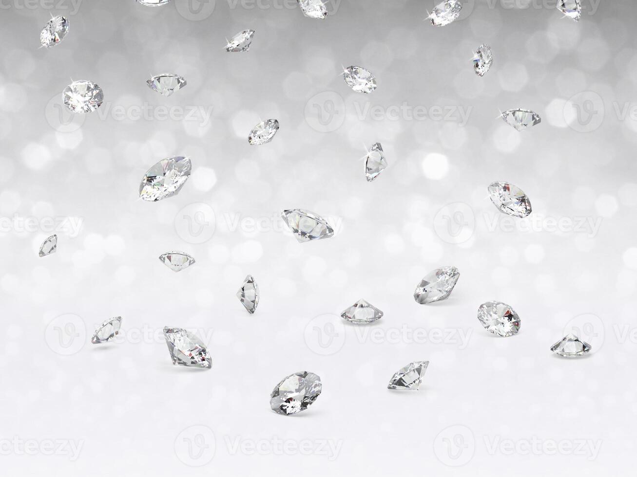 Dazzling diamond on white shining bokeh background. concept for chossing best diamond gem design photo