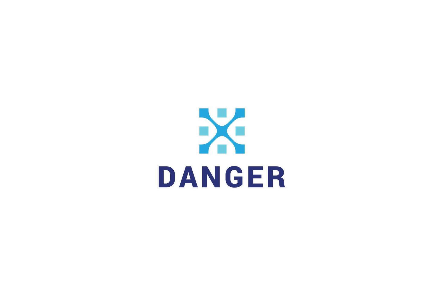 Technological pixel dotted virtual danger logo vector